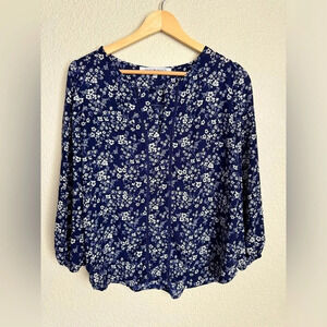 Collective Concepts Blue Floral Long Sleeve Flowy Top Size Small